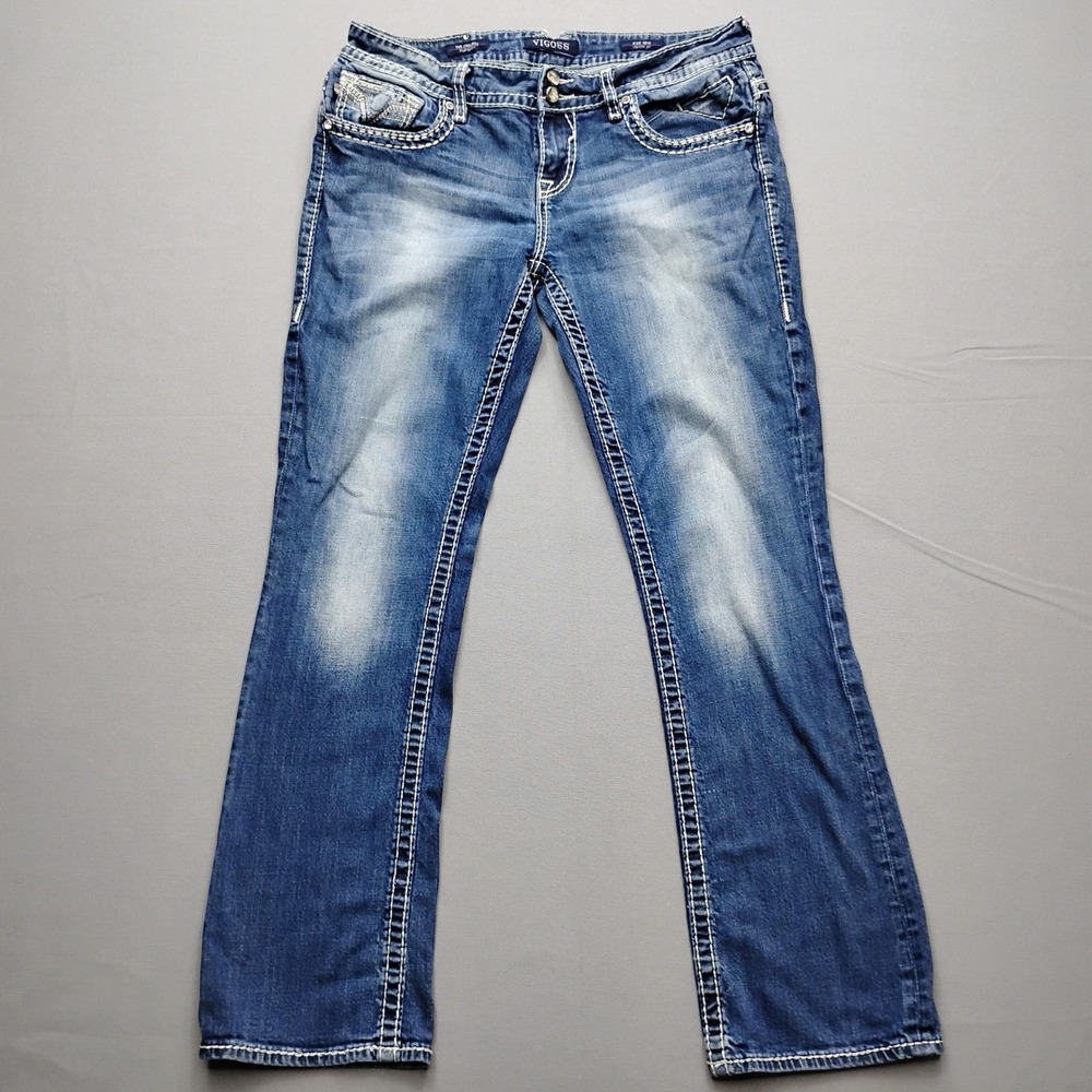Vigoss The Chelsea Slim Boot Blue Jeans Size 14 Thick Stitch